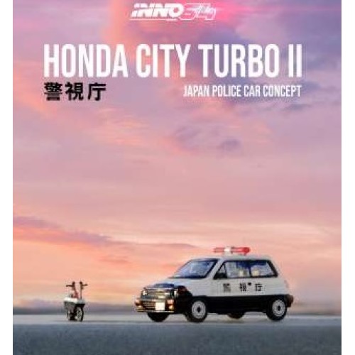 IN64CITYIIJPCC - 1/64 1984 HONDA CITY TURBO II JAPAN POLICE CONCEPT WHITE/BLACK WITH