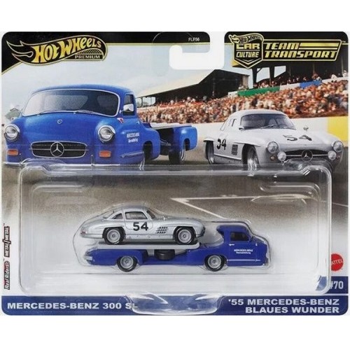 MHWFLF56-HRV48 - HOT WHEELS TEAM TRANSPORT MERCEDES-BENZ 300 SL AND '55 BLAUES WUNDER #70