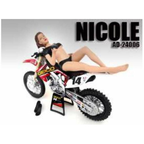 AD24006 - 1/12 FIGURE NICOLE WITH BLACK BIKINI, FITS ON ALL 1/12 MOTORCYCLES (BIKE NOT INCLUDED)