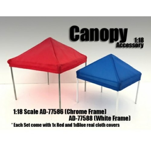 AD77586 - 1/18 CANOPY SET WITH CHROME FRAME. EACH SET COMES WITH 1X RED AND 1X BLUE REAL CLOTH COVERS