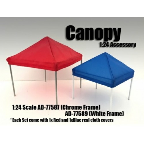 AD77587 - 1/24 CANOPY SET WITH CHROME FRAME. EACH SET COMES WITH 1X RED AND 1X BLUE REAL CLOTH COVERS