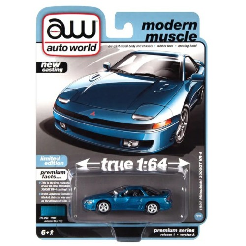AW64392A-1 - 1/64 1991 MITSUBISHI 3000GT VR4 JAMAICAN BLUE POLY