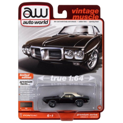 AW64402A-6 - 1/64 1969 PONTIAC FIREBIRD EXPRESSO BROWN POLY WITH FLAT WHITE ROOF