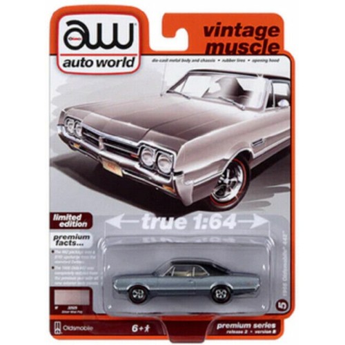 AW64402B-5 - 1/64 1966 OLDSMOBILE 442 SILVER MIST POLY WITH FLAT BLACK ROOF