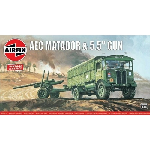 AX01314V - 1/76 AEC MATADOR AND 5.5INCH GUN (VINTAGE CLASSICS) (PLASTIC KIT)