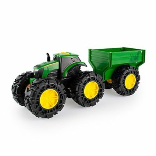 BF47353 - JOHN DEERE LIGHTS  SOUNDS TRACTOR WITH WAGON MONSTER TREADS