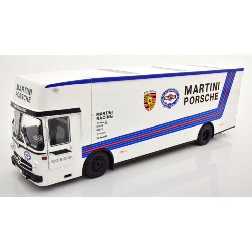 CMR154 - 1/18 MERCEDES O317 PORSCHE RACE TRANSPORTER MARTINI 1968 WHITE