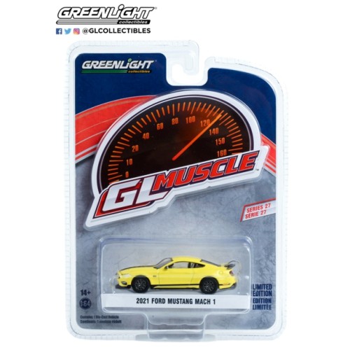 GL13320-F - 1/64 GREENLIGHT MUSCLE SERIES 27 2021 FORD MUSTANG MACH 1 GRABBER YELLOW