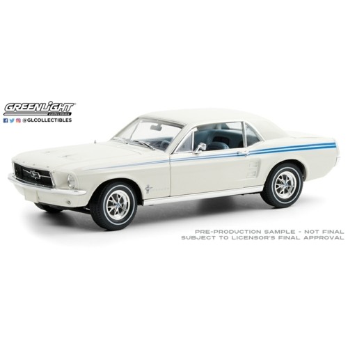 GL13584 - 1/18 1967 FORD MUSTANG COUPE INDY PACESETTER SPECIAL WIMBLEDON WHITE ITH SCOTCHLITE STRIPES