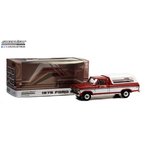 GL13620 - 1/18 1975 FORD F-100 CANDY APPLE RED WITH WIMBLEDON WHITE BODYSIDE ACCENT PANEL AND DELUXE BOX COVER