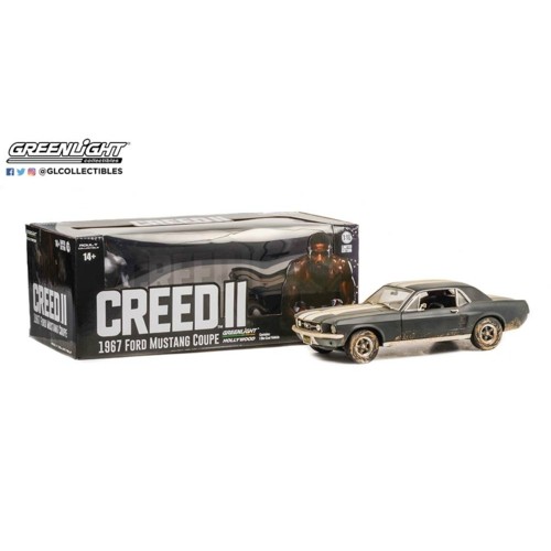 GL13626 - 1/18 CREED II (2018) ADONIS CREEDS 1967 FORD MUSTANG COUPE MATTE BLACK WITH WHITE STRIPES (WEATHERED)
