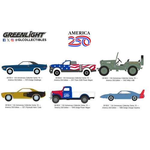 GL28180 - 1/64 ANNIVERSARY COLLECTION SERIES 18 - (6 CAR SET) 6 PCS ASSORTMENT)