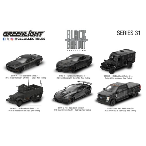 GL28190 - 1/64 BLACK BANDIT SERIES 31 (6 CAR SET) 6 PCS ASST CTN GL28190 - 1/64 BLACK BANDIT SERIES 31 (6 CAR SET) 6 PCS ASST CTN