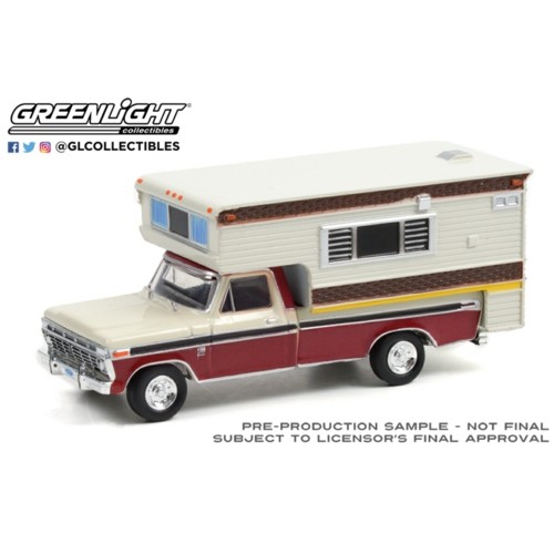 GL30287 - 1/64 1974 FORD CAMPER SPECIAL WITH LARGE CAMPER CANDY APPLE RED AND WIMBLEDON WHITE (HOBBY EXCLUSIVE)
