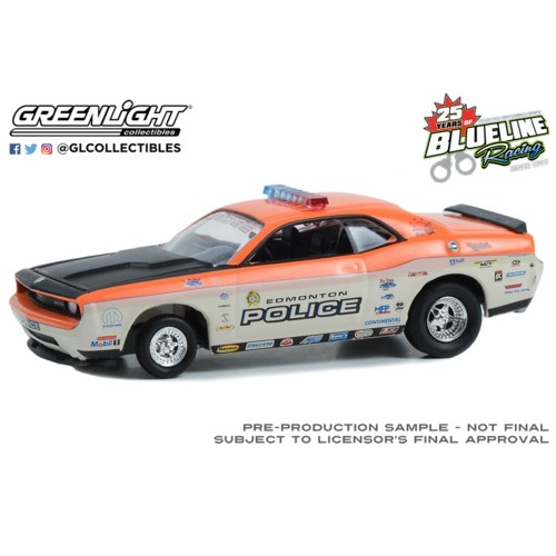 GL30369 - 1/64 2008 DODGE CHALLENGER R/T, EDMONTON POLICE, EDMONTON, ALBERTA, CANADA - BLUE LINE RACING 25 YEARS