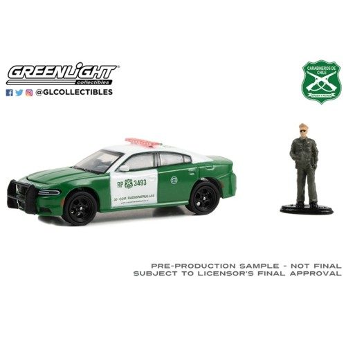 GL30459 - 1/64 2018 DODGE CHARGER PURSUIT - CARBINEROS DE CHILE WITH CARBINEROS DE CHILE POLICE FIGURE (HOBBY EXCLUSIVE)