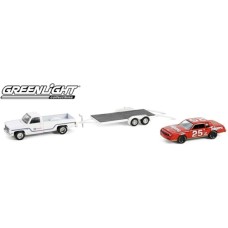 GL31170-B - 1/64 RACING HITCH AND TOW SERIES 5 - 1986 CHEVROLET C30 CUSTOM DELUXE AND 1986 CHEVROLET MONTE CARLO SS NO.25 FOLGERS COFFEE - HENDRICK MOTORSPORTS WITH FLATBED TRAILER