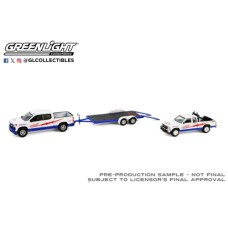 GL31170-C - 1/64 RACING HITCH & TOW SERIES 5 - 2023 CHEVROLET SILVERADO 1500 AND 1989 CHEVROLET S-10 BAJA-AMERICAN THUNDER WITH FLATBED TRAILER