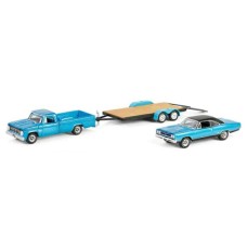 GL31180-A - 1/64 HOLLYWOOD HITCH AND TOW SERIES 13 - GRAVEYARD CARZ (2012-CURRENT TV SERIES) 1969 PLYMOUTH GTX WITH 1967 DODGE D-200 AND FLATBED TRAILER