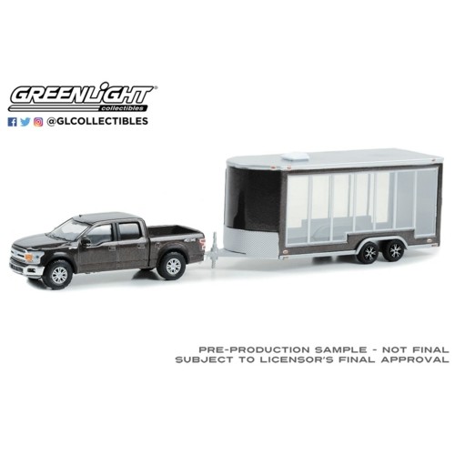 GL32280-D - 1/64 HITCH AND TOW SERIES 28 2020 FORD F-150 LARIAT 4X4 IN STONE GREY WITH GLASS DISPLAY TRAILER