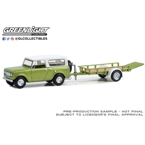 GL32300-B - 1/64 HITCH AND TOW SERIES 30 - 1970 HARVESTER SCOUT WITH UTILITY TRAILER - LIME GREEN METALLIC WITH ALPINE WHITE HARDTOP SOLID PACK