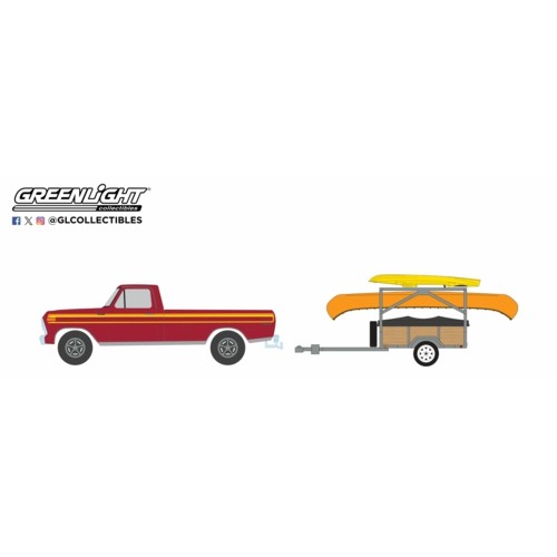 GL32310-B - 1/64 HITCH AND TOW SERIES 31 - 1978 FORD F-150 RANGER EXPLORER - MAROON WITH ORANGE EXPLORER STRIPES WITH CANOE TRAILER WITH CANOE RACK AND KAYAK