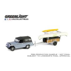 GL32320-B - 1/64 HITCH AND TOW SERIES 32 -1968 JEEP JEEPSTER COMMANDO SC-1 GRAY WITH CANOE TRAILER, CANOE RACK, CANOE AND KAYAK