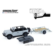 GL32330-D - 1/64 HITCH AND TOW SERIES 33 - 2021 FORD BRONCO 4-DOOR BADLANDS IN CACTUS GREY WITH UTILITY TRAILER AND MOTORCYCLE