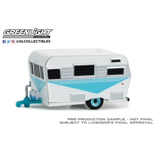 GL34140-B - 1/64 HITCHED HOMES SERIES 14 1958 SIESTA TRAVEL TRAILER TEAL WHITE AND POLISHED SILVER