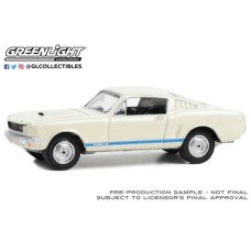 GL37290-C - 1/64 BARRETT-JACKSON SERIES 12 1965 SHELBY GT350 (LOT NO.1381) WHITE WITH BLUE STRIPES AND BLACK INTERIOR