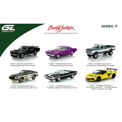GL37340 - 1/64 BARRETT JACKSON SERIES 17 (6 CAR SET) 6 PCS ASST CTN GL37340 - 1/64 BARRETT JACKSON SERIES 17 (6 CAR SET) 6 PCS ASST CTN
