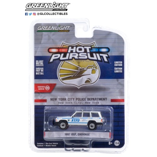 GL42960-C - 1/64 HOT PURSUIT SERIES 38 - 1997 JEEP CHEROKEE NYPD SOLID PACK