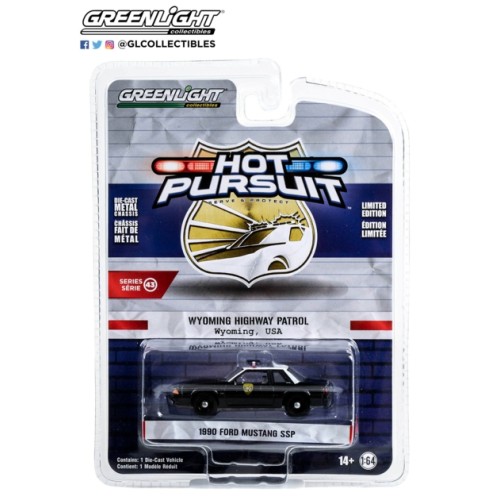 GL43010-C - 1/64 HOT PURSUIT SERIES 43 1990 FORD MUSTANG SSP WYOMING HIGHWAY PATROL