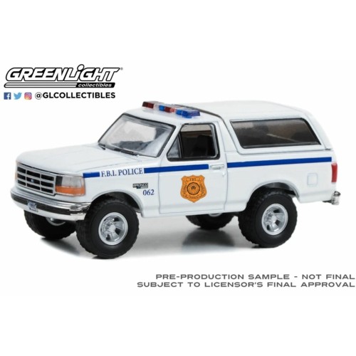 GL43025-A - 1/64 HOT PURSUIT SPECIAL EDITION - FBI POLICE (FEDERAL BUREAU OF INVESTIGATION POLICE) 1996 FORD BRONCO XL SOLID PACK (HOBBY EXCLUSIVE)