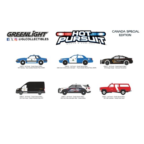 GL43065 - 1/64 HOT PURSUIT - CANADA SPECIAL EDITION (6 CAR SET) 6 PCS ASST CTN