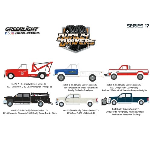 GL46170 - 1/64 DUALLY DRIVERS SERIES 17 -  (6 CAR SET) 6 PCS ASSORTMENT