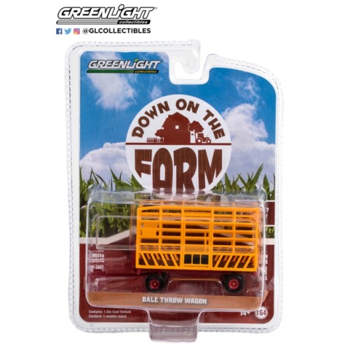 GL48070-F - 1/64 DOWN ON THE FARM SERIES 7 BALE THROW WAGON YELLOW AND RED