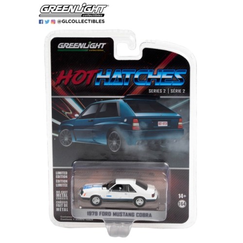 GL63020-C - 1/64 HOT HATCHES SERIES 2 1979 FORD MUSTANG COBRA WHITE AND MEDIUM BLUE GLOW
