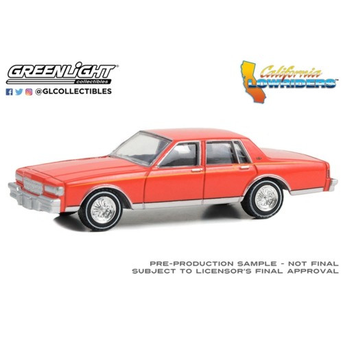 GL63040-F - 1/64 CALIFORNIA LOWRIDERS SERIES 3 1989 CHEVROLET CAPRICE CLASSIC CUSTOM RED WITH YELLOW STRIPES