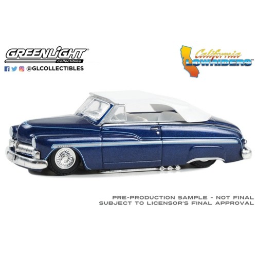 GL63050B - 1/64 CALIFORNIA LOWRIDERS SERIES 4 - 1950 MERCURY EIGHT CHOPPED TOP CONVERTIBLE - DARK BLUE METALLIC WITH LIGHT BLUE PINSTRIPES AND WHITE TOP SOLID PACK