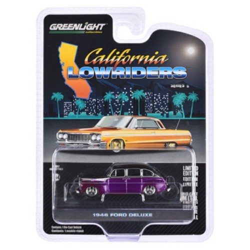 GL63070-A -1/64 CALIFORNIA LOWRIDERS SERIES 6 - 1946 FORD FORDOR SUPER DELUXE - DARK PURPLE METALLIC AND BLACK TWO TONE