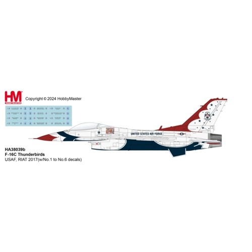 HA38039b - 1/72 F-16C THUNDERBIRDS USAF, RIAT 2017 WITH NO.1 TO NO.6 DECALS
