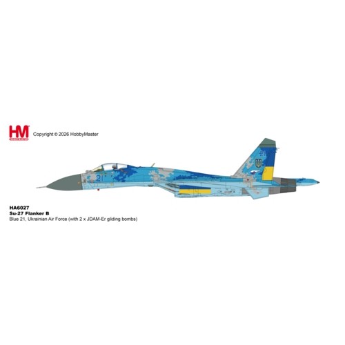 HA6027 - 1/72 SU-27 FLANKER B, BLUE 21, UKRAINIAN AIR FORCE, (WITH 2 X JDAM-ER GLIDING BOMBS)