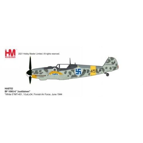 HA8753 - 1/48 BF 109G-6 JUUTILAINEN WHITE 0/MT-451, 1/LELV34, FINNISH AIR FORCE, JUNE 1944
