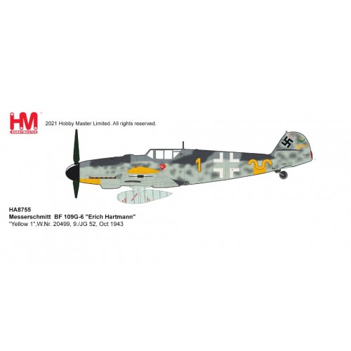 HA8755 - 1/48 MESSERSCHMITT BF 109G-6 ERICH HARTMANN YELLOW 1, W.NR.20499 9/JG 52 OCTOBER 1943