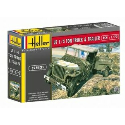 HEL79997 - 1/72 WILLYS MB JEEP AND TRAILER (PLASTIC KIT)