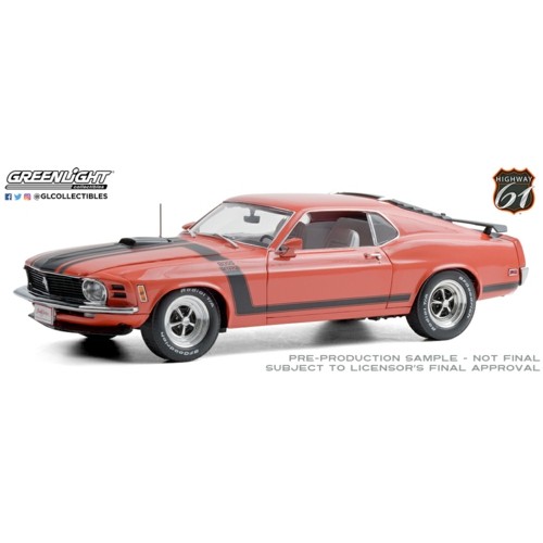 HWY-18030 - 1/18 HIGHWAY 61 - 1/18 BARRETT-JACKSON - 1970 FORD MUSTANG BOSS 302 FASTBACK - CALYPSO CORAL (SCOTTSDALE 2019, LOT NO.790)
