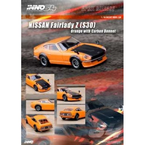 IN64240ZORG - 1/64 NISSAN FAIRLADY Z S30, ORANGE WITH CARBON HOOD