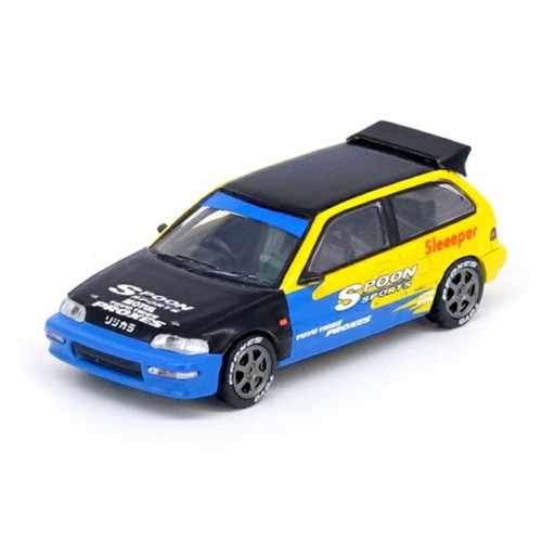 IN64EF9SPTR - 1/64 HONDA CIVIC (EF9) SPOON LIVERY TUNED BY TODS RACING JAPAN, YELLOW/BLUE