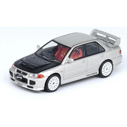 IN64EVO3SIL - 1/64 MITSUBISHI LANCER EVOLUTION III, SILVER WITH CARBON BONNET